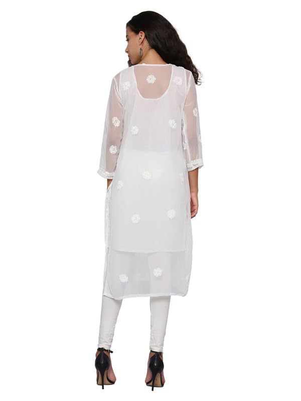 Image of Georgette Chikan Kurti with Inner Chikankari Lucknowi Hand Embroidered Kurti for Women and Girls