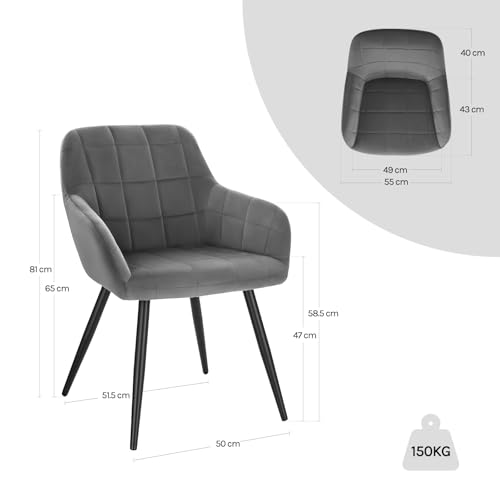 Foto von WOLTU Esszimmerstühle 1er Set Sessel Küchenstuhl Polsterstuhl Wohnzimmerstuhl mit Armlehnen, Sitzfläche aus Samt, Metallbeine, Dunkelgrau