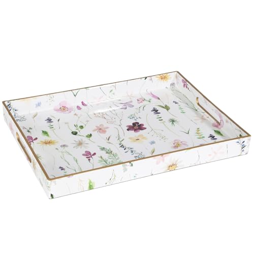 Large Serving Tray with Handles – White Decorative Plastic Tray