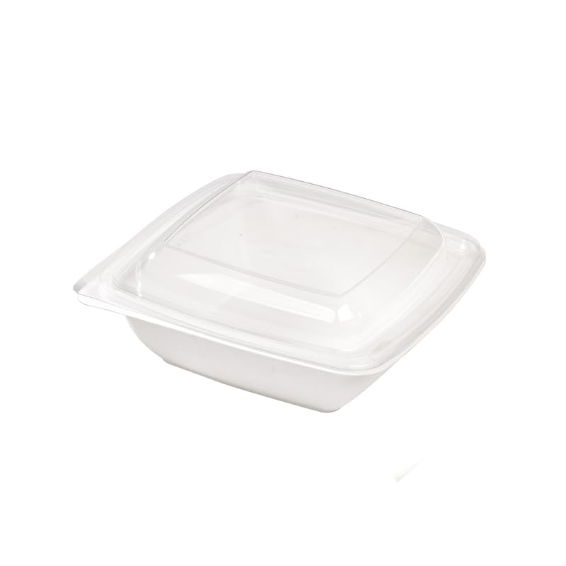 PacknWood Square White Sugarcane Salad Bowl| Compostable Sugarcane bowls | Sugarcane Fiber Biodegradable | Bowls take away food containers meal prep food storage Eco-friendly - 25oz- 300 pcs