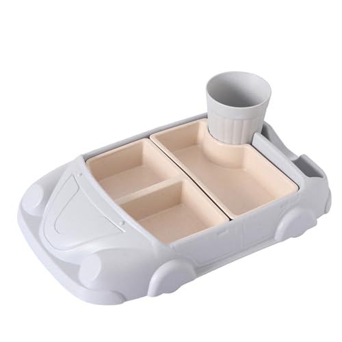 VICASKY Bamboo Dinnerware Sets - Dishwasher/Microwave Safe Includes Beautiful Plate, Separable Bowls & Cup Food Tray with Water Cup Car-shaped Dinner Tray
