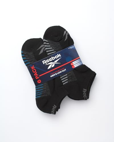 Reebok Mens’ Breathable No-Show Low Cut Basic Cushion Socks (6 Pack), Size Shoe size: 6-12.5, Black2