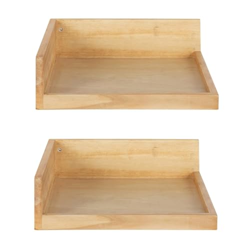 Image of ONIJA Floating Corner Wooden Wall Shelf Set Two Different Different Color Shelf | for Bedroom | Living Room | Hall | Office | Kitchen | Bathroom Shelves (Natural)