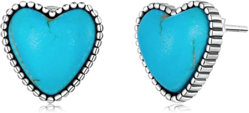 Boucles d'oreilles cœur turquoise en argent 925 pour femme au style coréen chic