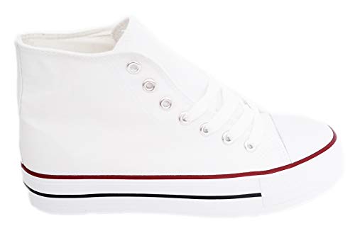 Zapatillas Altas Blancas Lona Mujer Bambas Deportivas con Plataforma 3.5cm, T.37