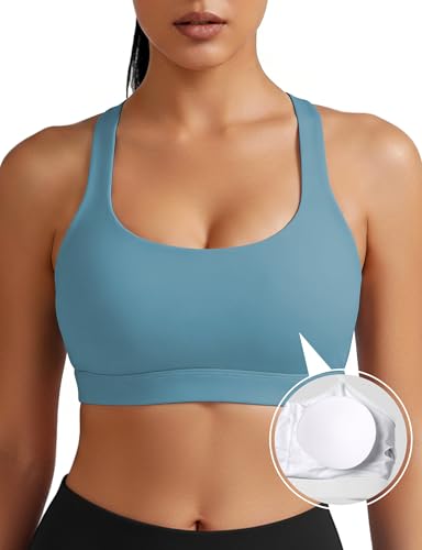 Image of Buauty Sports Bra for Women, Criss Cross Back Medium Support Workout Bras with Removable Cups for Yoga Running Gym