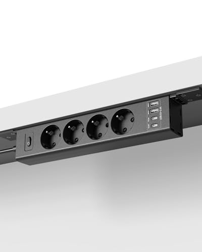 360 Montierbar Steckdosenleiste mit 4 USB Ports (2X USB-C) 2m Verlängerungskabel - Schraubbare Steckdosenleiste für Wand Schreibtisch Ecke und Untertischmontage