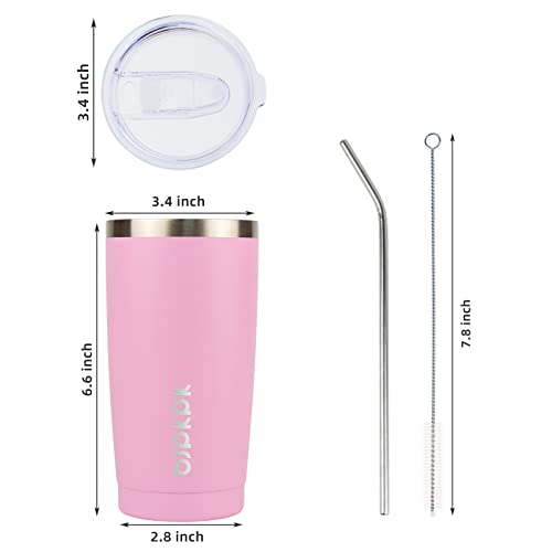 Image of BJPKPK 20oz Coffee Tumbler with Lid & Straw, Insulated Stainless Steel Mug | Double Wall Vacuum, Keeps Hot /Cold, BPA Free, Leak Proof, Iced Coffee Cup Fit Car Holder, Travel & Beach, Light Pink