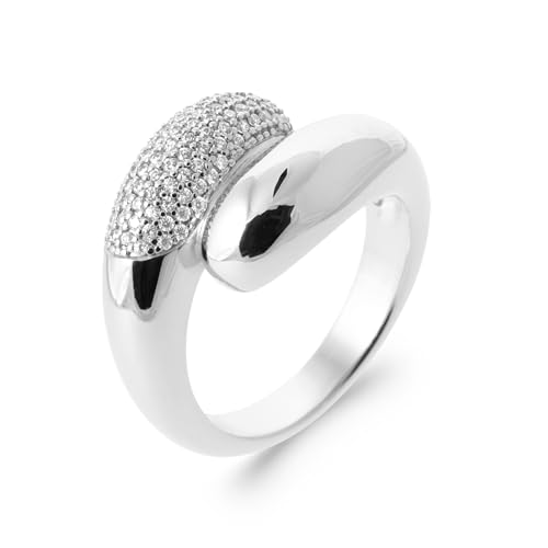 Bague en Argent 925 rhodié anneau double rang large bombé avec zirconium