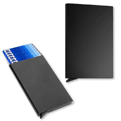 2pc Automatic Pop Up Wallet Ultra-Slim RFID Blocking Metal Credit Card Holder for Men and Women Lightweight Stylish Design Perfect Front Pocket Wallet Black Color to Protect Your Privacy and Security