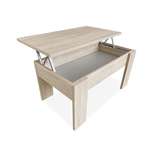 Duérmete Online - Mesa de Centro Elevable, Para Salón o Comedor, Madera, Acabado en Color Cambria, Medidas: 90 cm (Ancho) x 50 cm (Fondo) x 46-57 cm (Alto)