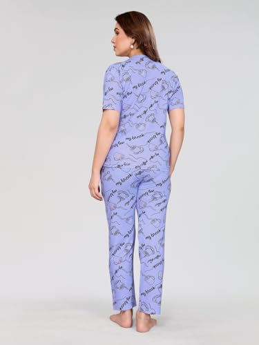 Image of VJ Fashion Women's Cotton Lycra Printed & Knitted Round Neck Night Wear Set of Top and Pazama