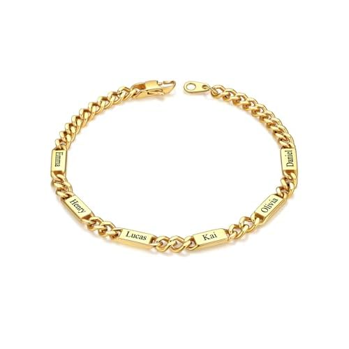 Custom4U Personalized Cuban Link Bracelet for Men, 5mm/7mm/9mm Width 1-6 Names Engraved Stainless Steel Customized Chain Silver Bracelet Jewelry Gifts for Men Women Mom Dad Husband Father b.