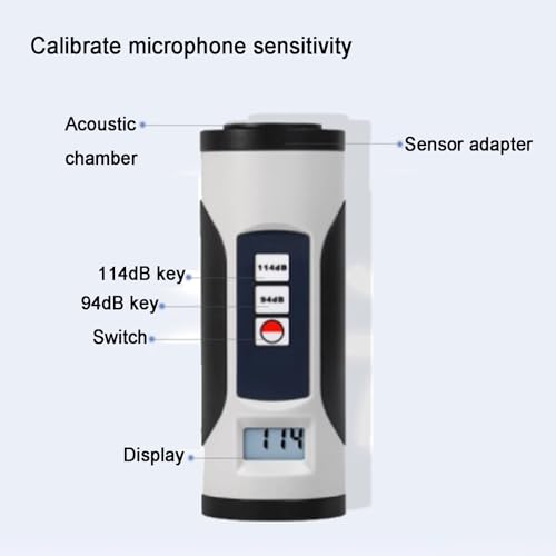 Cyfrowy kalibrator poziomu dźwięku, 94 dB i 114 dB, poziom ciśnienia akustycznego do mikrofonu 2.5 cm i 1/5.1 cm, wyświetlacz LCD, narzędzie do decybeli hałasu, kontrola dokładności pomiaru