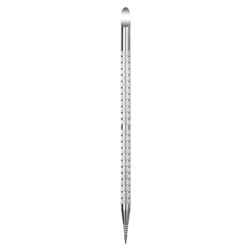 Silver,Stainless Steel Nail Cuticle Pusher, Double Sided Nail Art Tool, Fingernail Cuticle Remover, Nail Point Drill Pen for Manicure, Pedicure