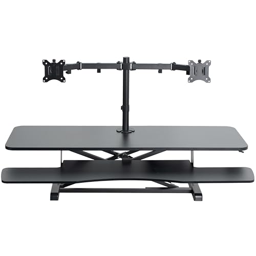 Image of VIVO Height Adjustable 48 inch Standing Desk Converter with Dual 13 to 30 inch Monitor Stand, Sit Stand Monitor Mount and Desk Riser, Black, DESK-V048KB-M2