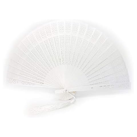 Rangebow White Wooden Spray Painted Handheld Folding Hand Fan for Women Girls Summer Party Event Favour Birthday Wedding Souvenir Gift Cover