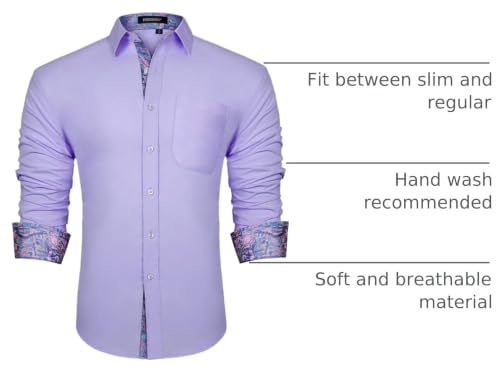 Image of HISDERN Mens Business Dress Shirts Long Sleeve Casual Button Down Shirt Formal Inner Collar Contrast Shirt for Men Wedding