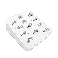 MOOCA 2-Piece Ring Display Organizer - Burlap Covered 12-Slot Ring Holder For Jewelry Showcase