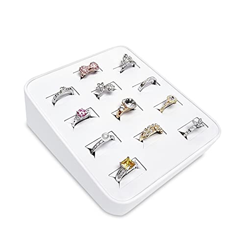 MOOCA 12 Slots Ring Tray Display, Slotted Ring Showcase Display Jewelry Organizer, Jewelry Tray for Showcase trade Show, Premium White Leatherette