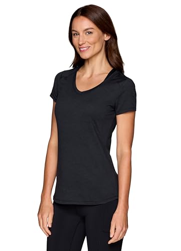 RBX Running Shirt for Women, Short Sleeve Buttery Soft Lightweight Space Dye V-Neck T-Shirt3