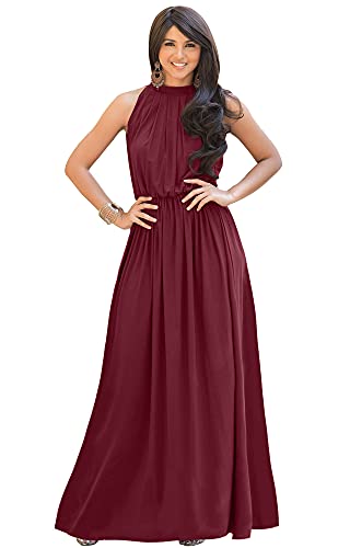 KOH KOH Womens Long Sexy Sleeveless Bridesmaid Halter Neck Wedding Party Guest Summer Flowy Casual Brides Formal Evening A-line Gown Gowns Maxi Dress Dresses, Crimson Dark Red S 4-6