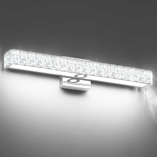Image of SOLFART Bathroom Light Fixture Crystal Vanity Light Fixtures, Modern LED Lights Above Mirror, 24 Inch Bath Lighting Fixture Chrome