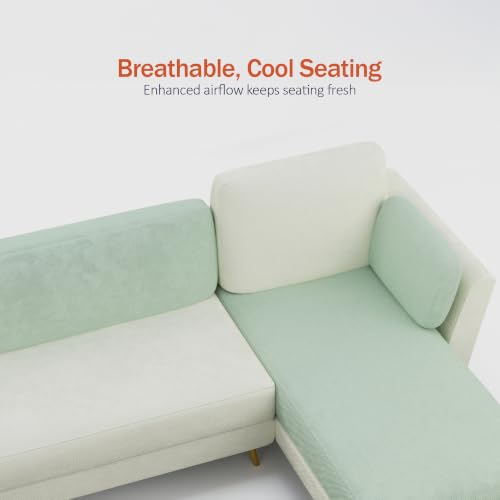 Image of Nuvola Air Premium Latex Fabric Sofa | 3, 4 & 5 Seater Options | 2 & 3-Toned Variants | Ultra-Soft Deep Seating Comfort | Modern Living Room Sofa | 3-Year Warranty (Mint Green & White, RHS, 5)