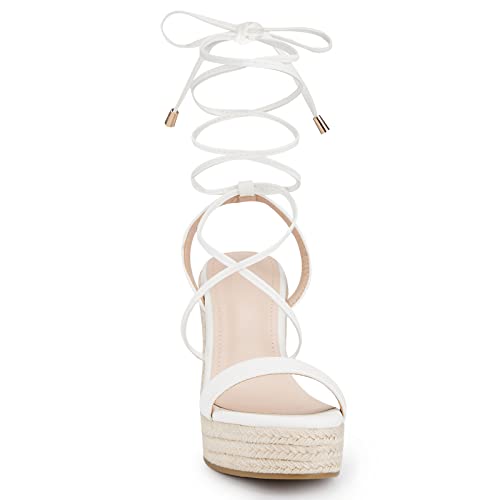 Image of Coutgo Women's Espadrille Wedges Lace Up Platform Ankle Cross Strap Slingback Summer Dress Sandals