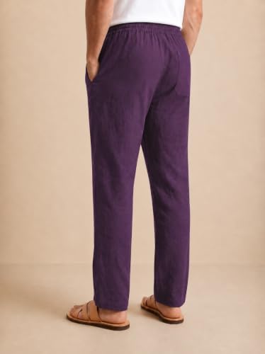 Image of TAGDO Cotton Linen Pants for Man | Lightweight & Breathable Fabric | Elastic with Drawstring | Straight Fit & One Side Zip Pocket | Casual, Holidays, Travel & Everyday Wear (2076)