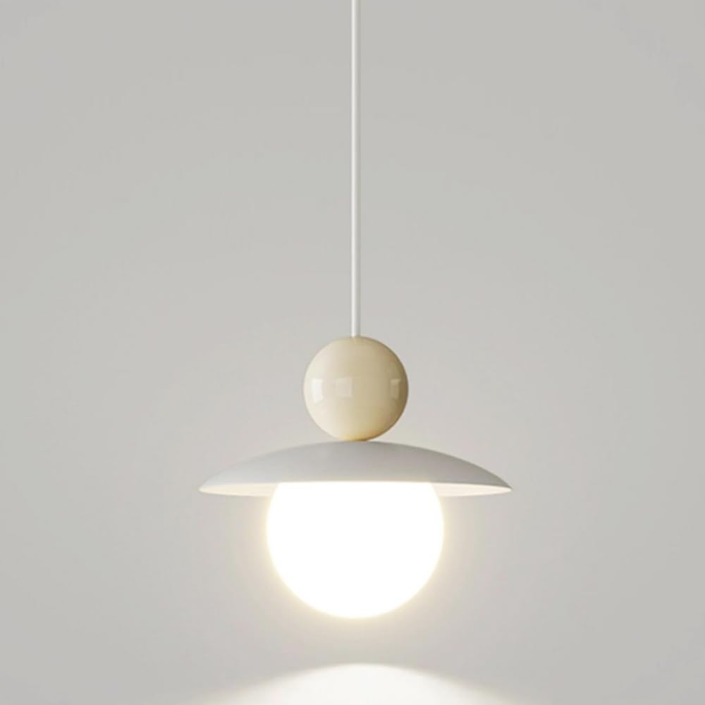 KXEcoLife Cream Style Pendant Light, White Spherical Hanging Lamp, Metal Suspension Lamps with Acrylic Lampshade, Led Lighting Fixtures, Children's Room Decorative Drop Lights/White
