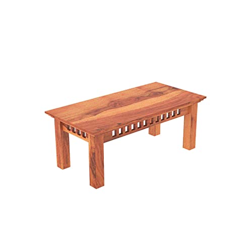 Image of Sheeshmiya Solid Wood Coffee Table for Living Room | Modern Wooden Center Table Low Height | Rectangular Sofa Tea Table with Strong Legs | Home Furniture Center Table (Honey Finish)