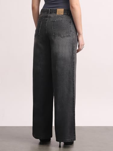 Image of Urbano Fashion Women's High Rise Loose Baggy Fit Washed Jeans Non-Stretchable