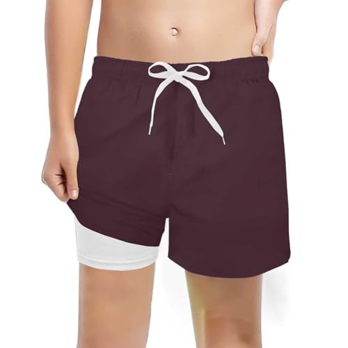 Boys Swim Trunks Stretch Comfortable Solid Color Beach Shorts with Compression Liner for Active Kids