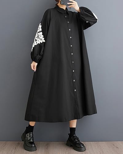 Image of ellazhu Womens Fall Casual Patchwork Funky Long Sleeve Designer Dress Loose Blouse GY2787 A