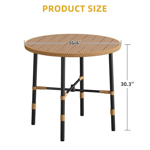 Image of DWVO Outdoor Patio Dining Table Round for 4 35.4 inch Outdoor Tables with Umbrella Hole & Adjustable Levelers All-Weather Bistro Table with Metal Frame for Lawn Garden Backyard