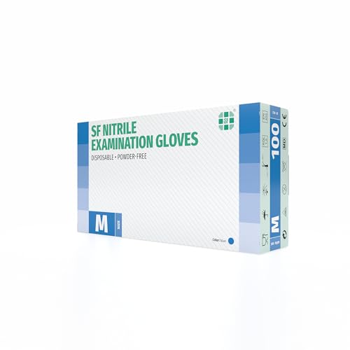 SF Nitrilhandschuhe M Blau – 100 Stück Einweghandschuhe, Einmalhandschuhe, Medizinische handschuhe, Puderfrei, Latexfrei, Handschuhe einweg zum Kochen, Putzen, für Medizin, Küche, Kosmetik, Haushalt
