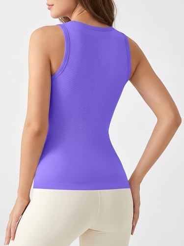 Image of ATTRACO Ribflex Workout Tank Tops for Women Seamless Full Length Gym Tops Athletic Yoga Top Built in Bra