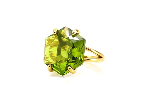 Bague hexagonale en péridot et or 14k pour femme amatrice de bijoux géométriques