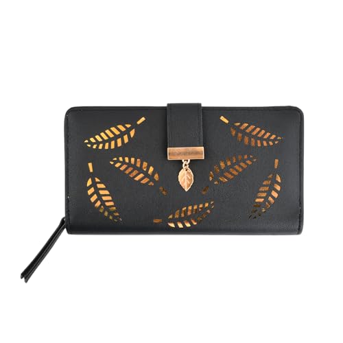 Portefeuilles et Porte-Cartes Femme Grand Format, Portefeuille à Boutons-Pression en Forme de Feuille, Porte Chequier Monnaie Femme Cuir Wallet, Portafoglio...