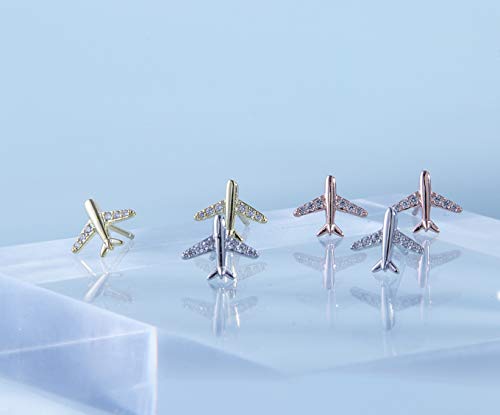 Helen de Lete Women's Airplane Rhinestone Plane S925 Sterling Silver Stud Earrings4