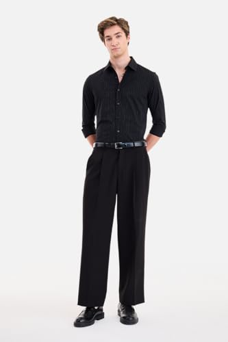 Image of SNITCH Luxe Men Formal Shirt | Slim Fit Full Sleeve Spread Collar Pinstripe Design | Breathable Viscose Blend & Stretch Fabric for Office Wear & Business Meetings