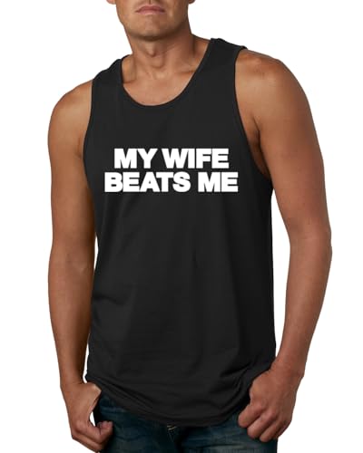 My Wife Beats Me Funny Husband Wife His Hers Humor Mens Tank Top, Black, 3X-Large