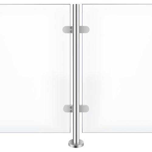 Image of 90cm Stainless Steel Balustrade Posts, Railing Post with Glass Clamps and Rubbers for 10-12mm Glass, Railing Fence Pole Handrail Garden Fencing for Pool Fence Garden Balcony (Middle Post)