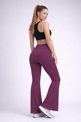 Image of Women's High Waist Bootcut Yoga Pants with Side Pockets | Flared Gym Leggings for Women | Stretchable Workout Bell Bottom Tights for Yoga, Gym, Running & Casual Wear Pack of 2