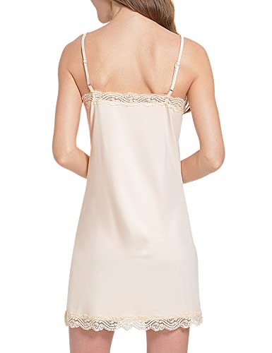Image of MANCYFIT Women's Full Slips Lace V-neck Adjustable Strap Sleepwear Dress