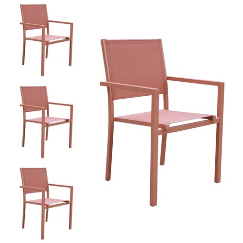 Happy Garden Lote de 4 sillas apilables de Aluminio...