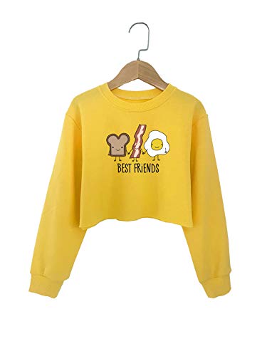 G-Amber Girls Crop Tops Sweatshirts Kids Cute Long Sleeve Printings Fashion Pullover Shirt Best Friends Yellow #TOP1