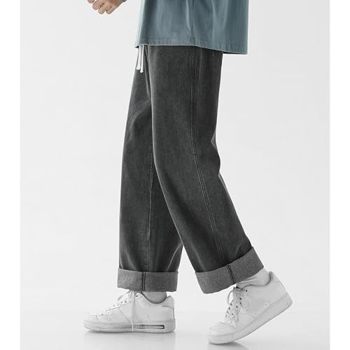 Loose Fit Jeans for Men Casual Wide Leg Cowboy Pants with Elastic Waistband Drawstring Denim3