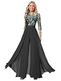 Two Piece Mother of The Bride Wedding Pant Suits with 3/4 Long Sleeves Elegant Formal Jumpsuits Set for Women Multi Colored